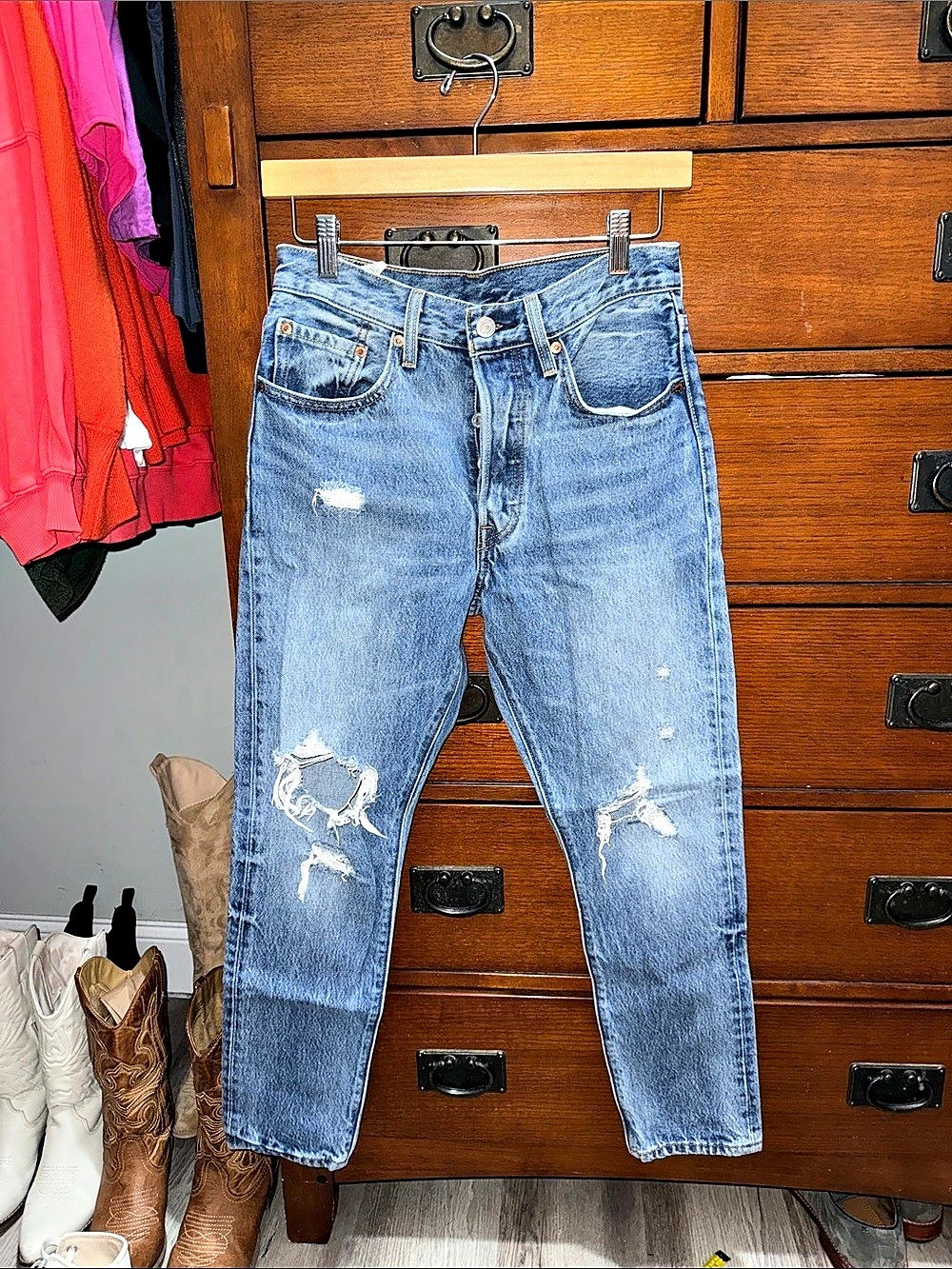 Levi's 501 '93 Straight Distressed Straight Leg Jeans in Blue Waist 26